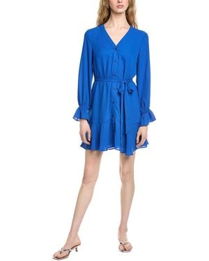Cece V-Neck Tie Waist Dress - Blue