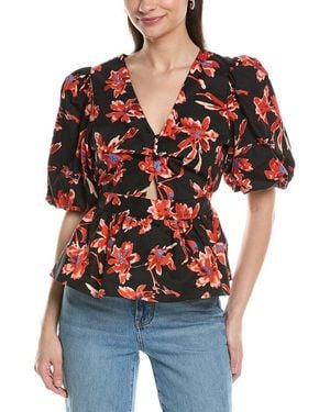 NVLT Poplin Puff Sleeve Top - Red