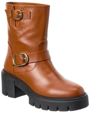 Stuart Weitzman Soho Leather Moto Bootie - Brown