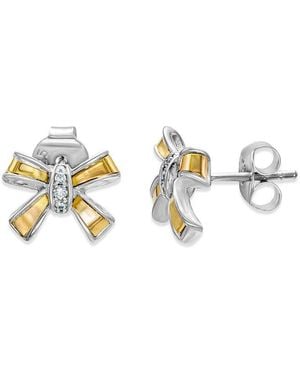 Samuel B. 18K & 0.11 Ct. Tw. Topaz Ribbon Shape Earrings - Metallic