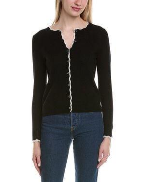 Sofiacashmere Tipped Scalloped Wool & Cashmere-Blend Cardigan - Black