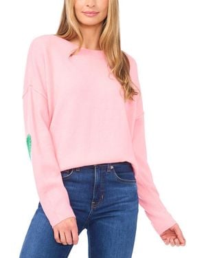 Cece Heart Elbow Patch Crew Pullover - Red