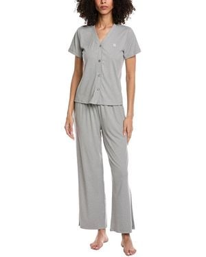 Tommy Hilfiger 2Pc Sleep Pant & Cardigan Set - Grey