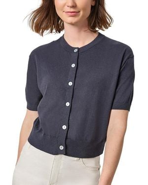 Lilla P Short Sleeve Linen-Blend Cardigan - Blue