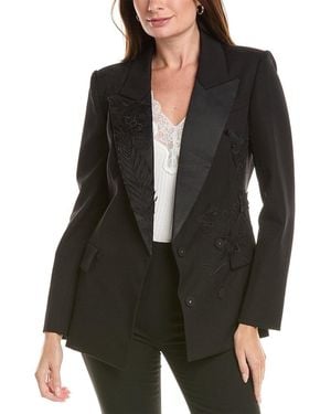 Oscar de la Renta Floral & Fauna Silk-Lined Wool Jacket - Black