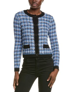 Tahari Mixed Texture Stitch Cardigan - Blue
