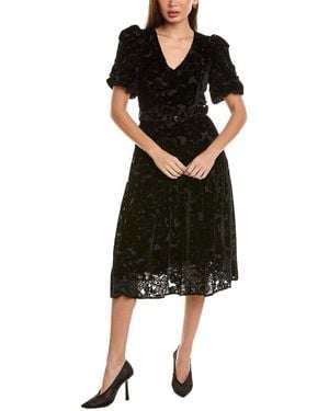 Hale Bob Velvet Burnout Silk-Blend Midi Dress - Black