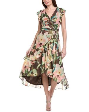 Adrianna Papell Flutter Sleeve High-Low Midi Wrap Dress - White