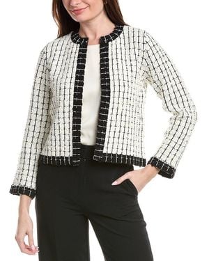 St. John Soft Boucle Windowpane Wool-Blend Kissing Jacket - Gray