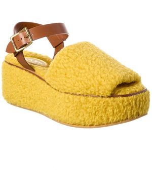 Tod's Shearling & Leather Platform Sandal - Yellow