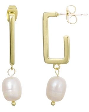 Adornia 14K Plated Freshwater Pearl Rectangle Drop Earrings - White