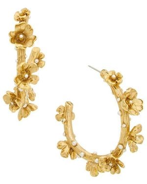 Oscar de la Renta 14K Pearl Flower Hoops - Metallic