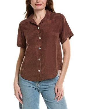 Bella Dahl Cuffed Short Sleeve Linen-Blend Shirt - Red
