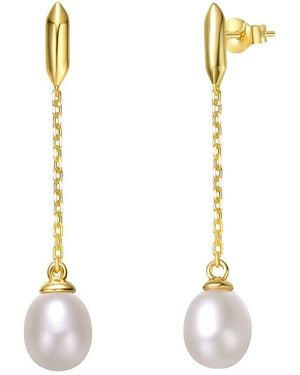 Genevive Jewelry 14k Over Silver 7.5mm Pearl Dangle Earrings - White