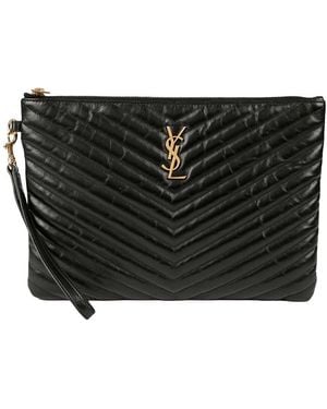 Saint Laurent Monogram Tablet Pouch (Authentic Pre-Loved) - Black