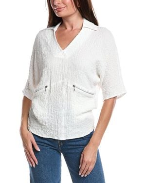 Joseph Ribkoff Textured Front-Pocket Top - White