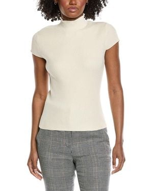 Tahari Cap Sleeve High Neck Rib Top - White
