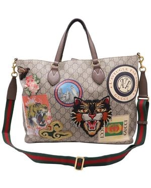 Gucci Abstract Gg Supreme Canvas Courrier Tote (Authentic Pre-Loved) - Metallic