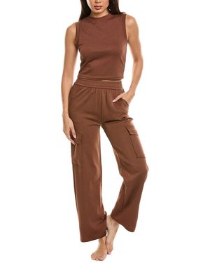 Marion 2Pc Air Scuba Crop Tank & Cargo Pant Lounge Set - Brown