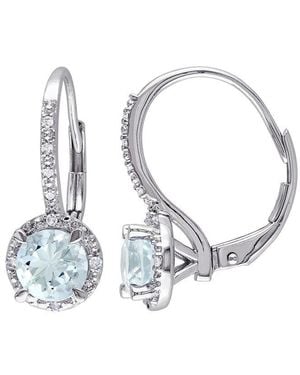 Rina Limor 14k 1.56 Ct. Tw. Diamond & Aquamarine Halo Earrings - White