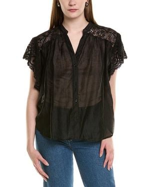 See U Soon Linen-Blend V Neck Top - Black