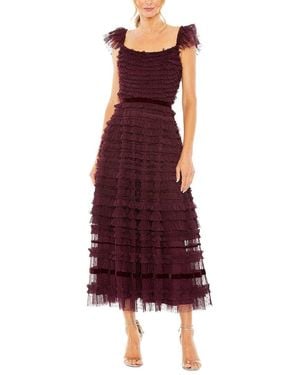 Mac Duggal Ruffle Cap Sleeve Tiered Midi Dress