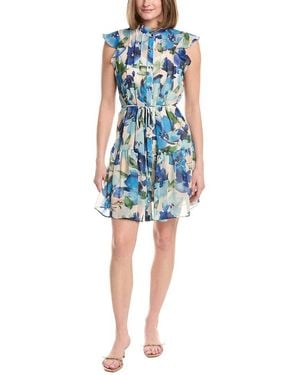 Julia Jordan Printed Chiffon Cap Sleeve Mini Dress - Blue