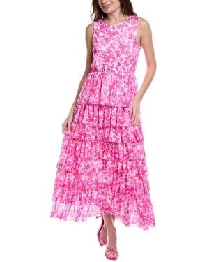 Vince Camuto Tiered Mesh Maxi Dress - Pink