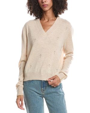 Brodie Cashmere Embroidered V-Neck Cashmere Jumper - Natural