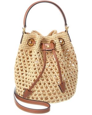 Celine Teen Clara Raffia & Leather Bucket Bag - Natural