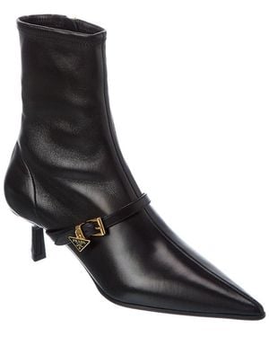 Prada Leather Pointy-Toe Bootie - Black