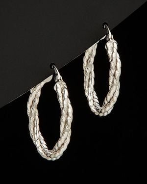 Italian Gold 14K Braided Round Hoops - Black