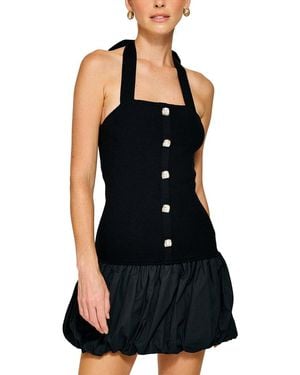 Line & Dot Ramona Mix-Media Balloon Mini Dress - Black