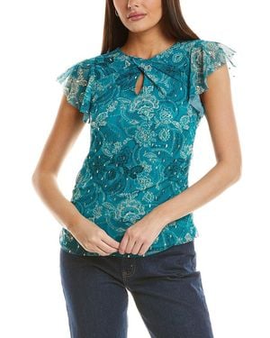 Vince Camuto Flutter Sleeve Twist Neck Top - Blue