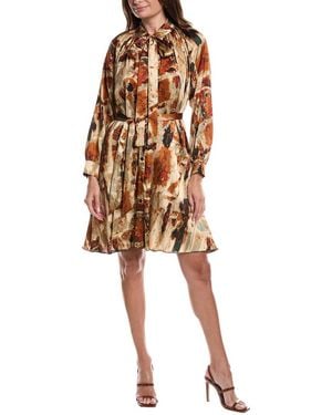 Gracia Satin Print Tie-Neck Midi Dress - White