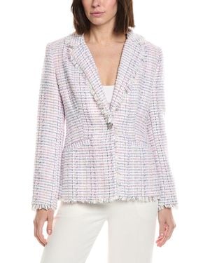 Cece Frayed Edge Straight Blazer - White