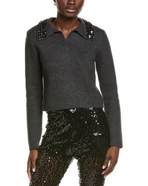Endless Rose Jewel Trim Collared Wool-Blend Jumper - Black