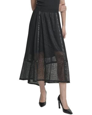 DKNY Overlay Leopard Skirt - Black