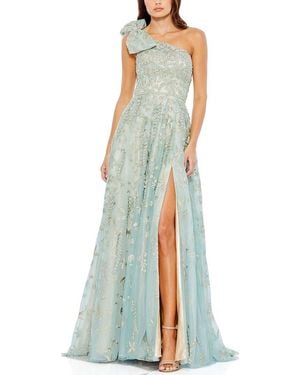 Mac Duggal Embellished Bow One-shoulder A-line Gown - Blue