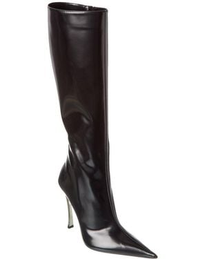 Versace Pin-Point Leather Knee-High Boot - Black