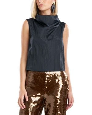 Natori Taffeta Plisse Cowl Top - Blue