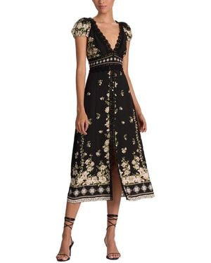 Alice + Olivia Alice + Olivia Rose Deep V Lace Dtl Midi Dress - Black