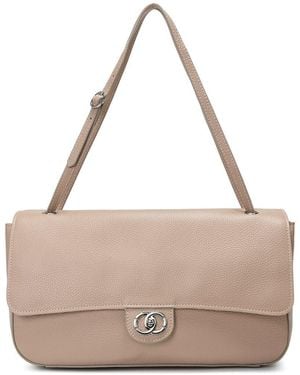 Tiffany & Fred Paris Premium Pebbled Leather Turnlock Shoulder Bag - Brown