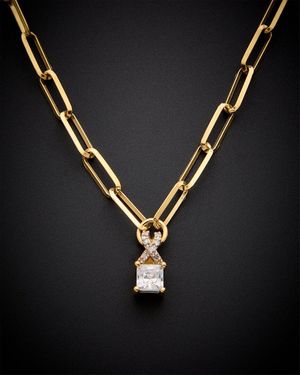 Italian Gold Over Silver 18k .10 Ct Tw Diamond & White Topaz Paperclip Necklace - Black