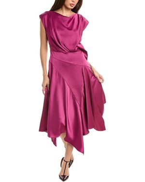 THEIA Isla Satin Draped Midi Dress - Pink