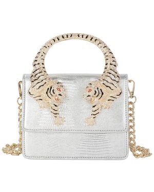 Tiffany & Fred Paris Croc-Embossed Leather Shoulder Bag - White