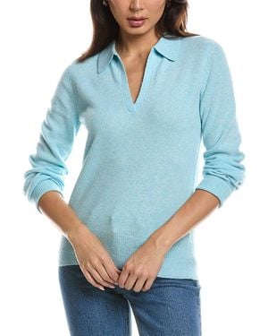 Forte Split Neck 100% Cashmere Polo Jumper - Blue