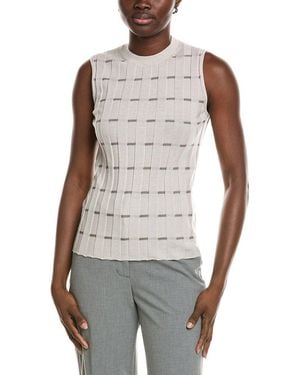 Lafayette 148 New York Plaited Ribbed Stripe Cashmere Shell - White