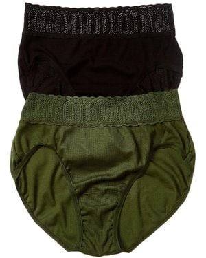 Hanky Panky Eco Ribbed Lace Trim Briefs Set - Green