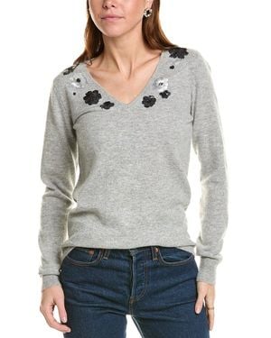 Sofiacashmere Sequin Embellished V-Neck Cashmere Jumper - Grey